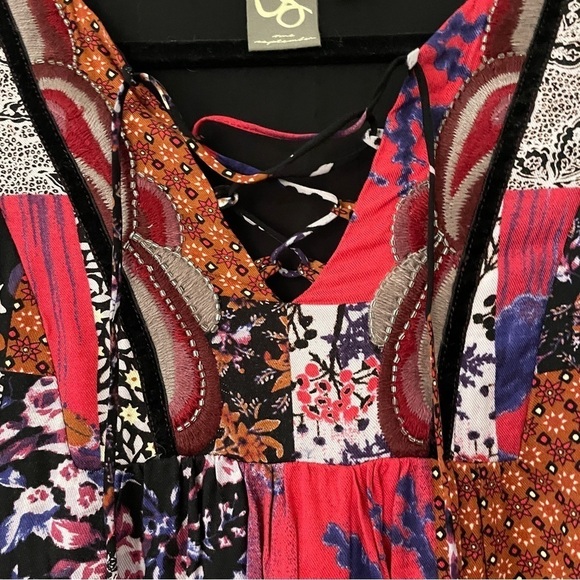 Anthropologie One September Blue, Purple, Patchwork Orange Lace Up Tunic Dress - Picture 2 of 15